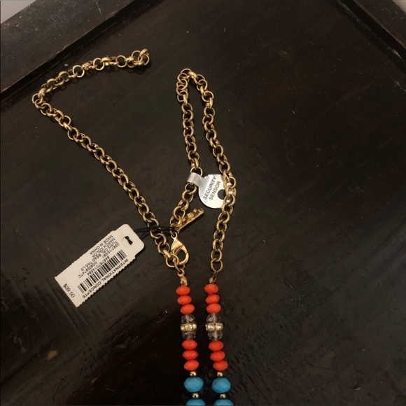 Beaded Long necklace blue orange gold beads cz stones with adjustable sizer NWT - Picture 5 of 7